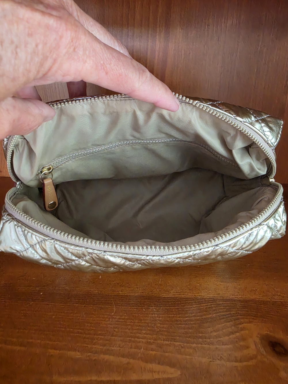 MZ Wallace Metallic Gold Quilted Medium Pouch Bag - Picture 5 of 9